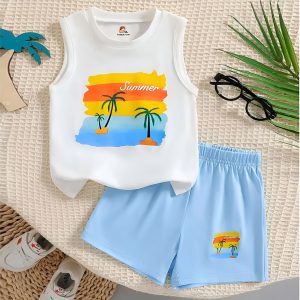Premium Summer Printed Sando and Short Set for Kids - ST-6854