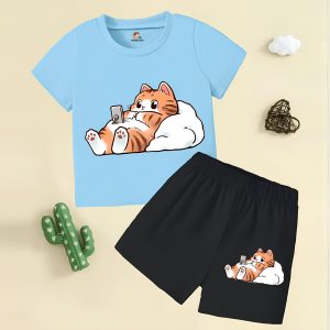Premium Cute Kitty Printed Suit For Kids (Code:ST-6854)