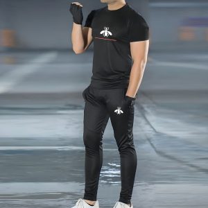 Gucci Bee Black Summer Tracksuit for Men (Code: ST-6860) – stylish lightweight polyester tracksuit with signature Gucci Bee design, perfect for casual wear, vacations, and summer fashion.