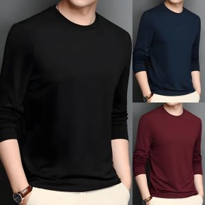 “Pack of 3 men’s full sleeves jersey t-shirts in black, navy, and maroon colors – soft fabric, casual wear – Code ST-6881”