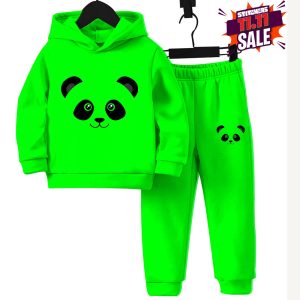 Panda Printed Neon Hooded Tracksuit For Kids (Code: ST-6914)