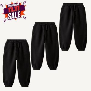 Pack of 3 Plain Black Trousers For Kids (Code: ST-6906)
